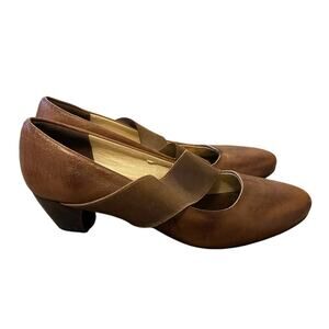 Zamsh Israel Womans 9.5 Leather Low Heel COMFORT Mary Jane Slip On Shoes Brown